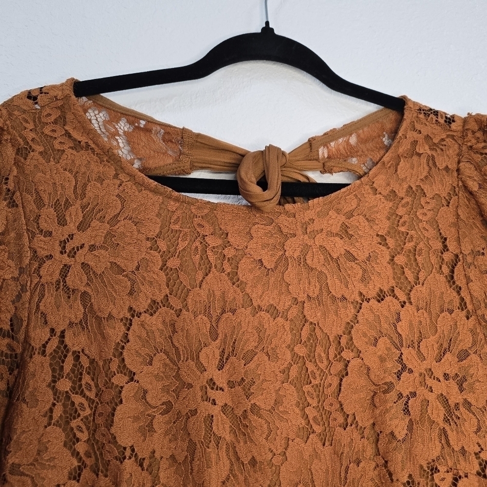 Free People Hailee Lace Mini Dress  Romantic Party Puff Sleeve Open Back Size L - Picture 7 of 16